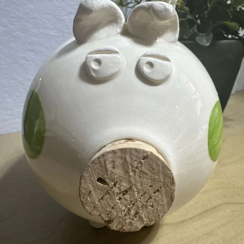 Ceramic Piggy Bank 2008 Green Polka Dots 6